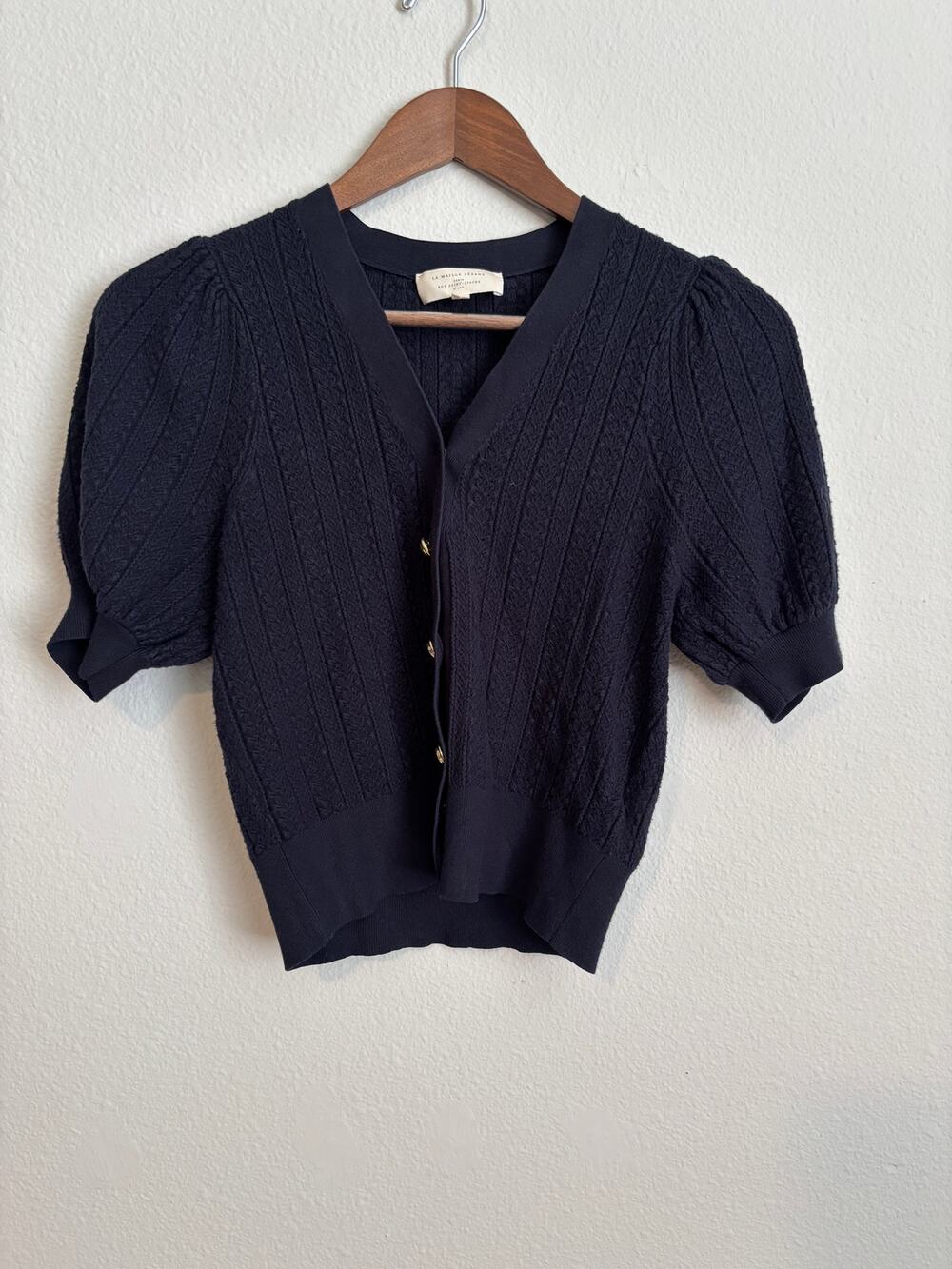Sezane Lola Jumper - Navy Blue French Cardigan Sweater Causal